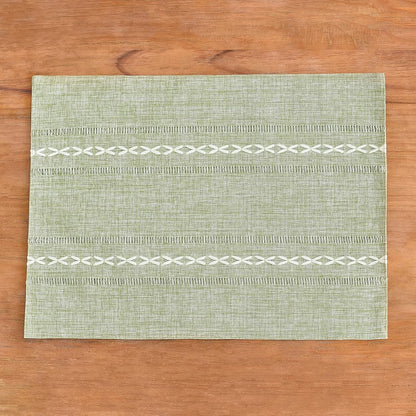 Cotton Linen Place Mats, Sage Green Embroidered Placemats Set of 45