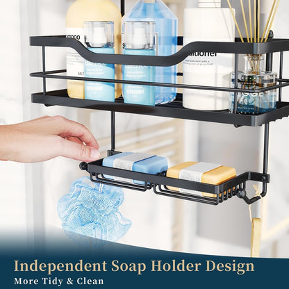 over the Door Shower Caddy - 3 Tier Shower Shelves Hanging with Soap Holders, Large Capacity Shower Organizer with 6 Hooks, Bathroom Rack and Storage, Black7