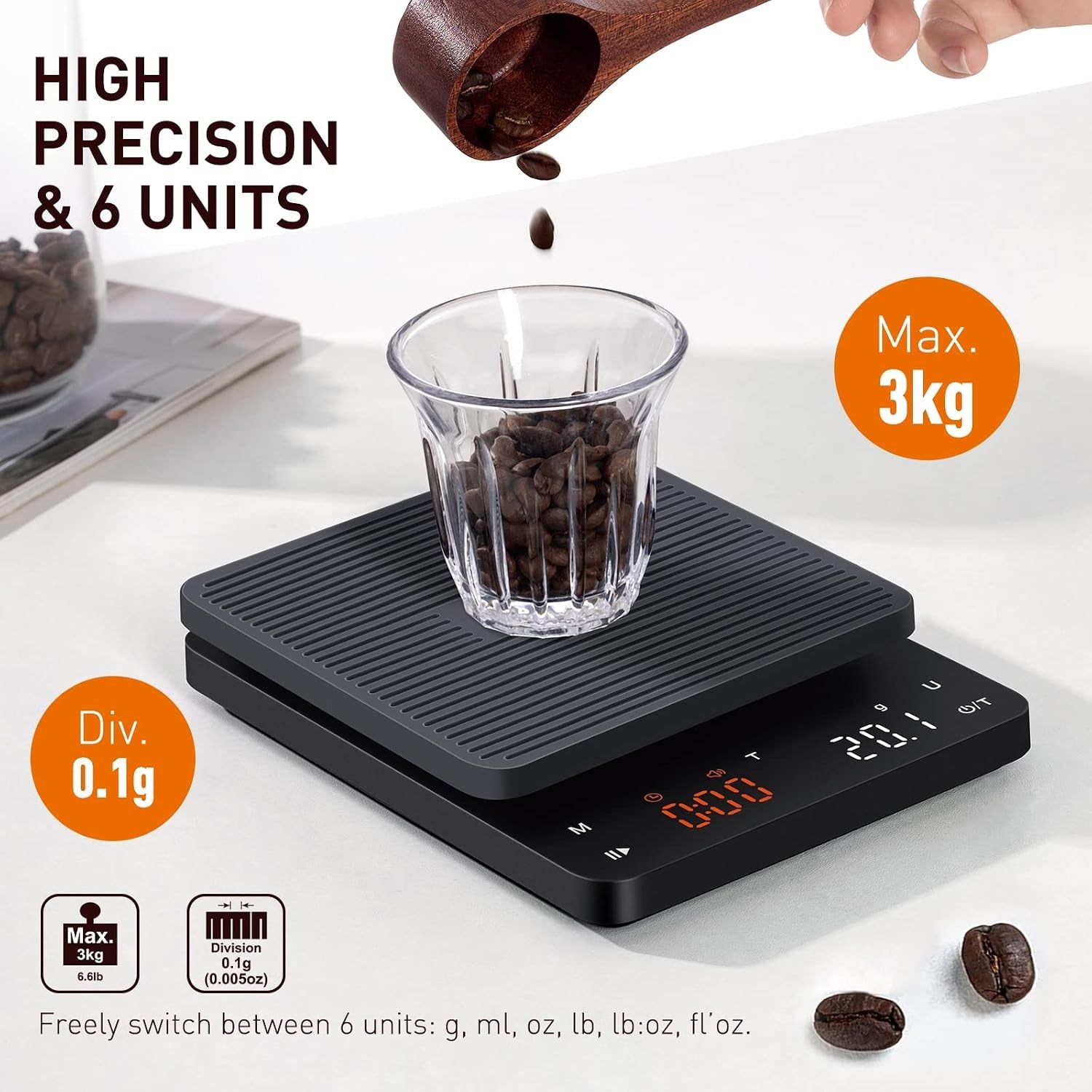 bagail-coffee-scale-with-timer-0-1g-3kg-precision-for-drip-espresso-pour-over-rechargeable-clear-led-display-auto-tare-waterproof-silicone-cover-charging-cable-included