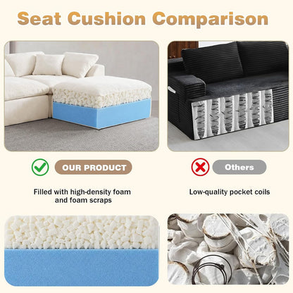 110" Boneless Cloud Couch Sectional for Living Room, Oversized Modular L Shaped Sofa with Ottoman, Deep Seat Chenille Sectional Couch for Cloud-Like Comfort (Beige)8
