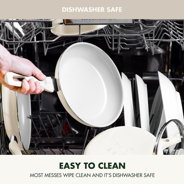 Dover Healthy Ceramic Nonstick, 12 Piece Cookware Pots and Pans Set, Pfas-Free, Dishwasher Safe, Comfort Grip Handle, Cream White8
