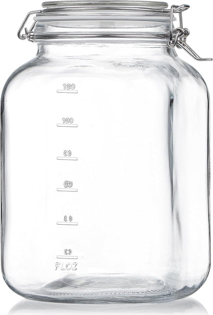 1 Gallon Glass Jar with Airtight Lid, 4.3" Wide Mouth Mason Jars | Bpa-Free, Leak-Proof Lid, Square, Large Glass Storage Containers with 2 Scale Mark for Canning, Pickled, Overnight Oats1