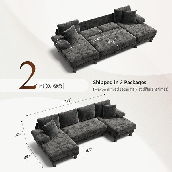 Sleeper Sofa with Pull Out Couch Bed | 112 Inch Couches for Living Room | U-Shaped Convertible Sofa Bed | Chenille Dark Grey3