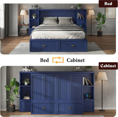 Queen Size Murphy Bed with Bedside Tables & 3 Storage Drawers7