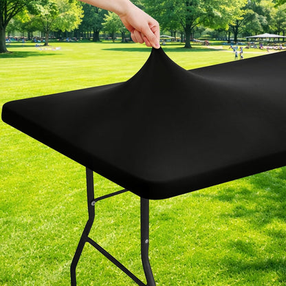 Spandex 6 Foot Rectangle Table Cloth, Elastic Fitted Tablecloths for Picnic, Stretch Washable Patio Table Cover for Outdoor, Camping, Banquet and Parties (Black, 30"X72")1