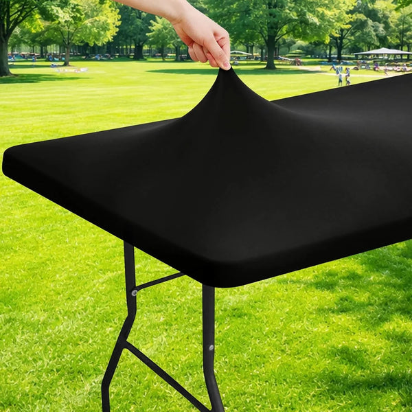 Spandex 6 Foot Rectangle Table Cloth, Elastic Fitted Tablecloths for Picnic, Stretch Washable Patio Table Cover for Outdoor, Camping, Banquet and Parties (Black, 30"X72")1