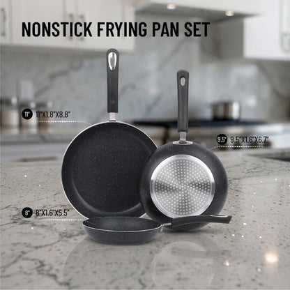 Nonstick Frying Pan Set-3-Pieces Skillet Set Induction Compatible,8 Inch,9.5 Inch and 11 Inch Omelette Pan with Bakelite Handles4