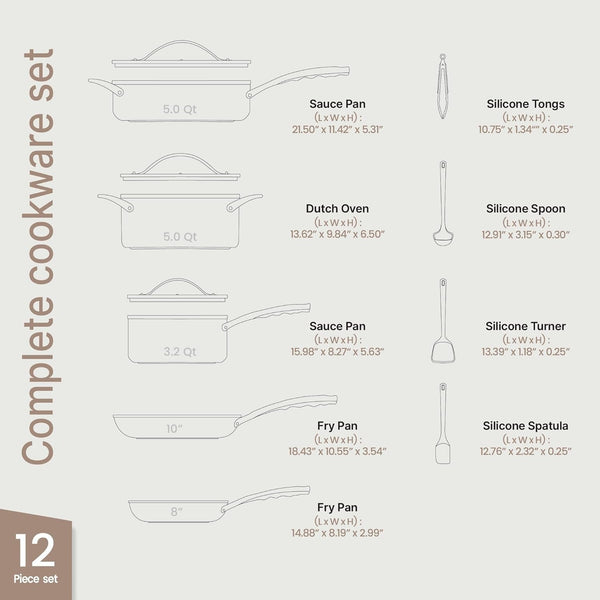Bakken 12-Piece Ceramic Cookware Set, Nonstick Pots and Pans Set, Non-Toxic PTFE & Pfas-Free Cookware with Silicone Utensils, Induction & All Stovetops Compatible, Dishwasher Safe, Blue2