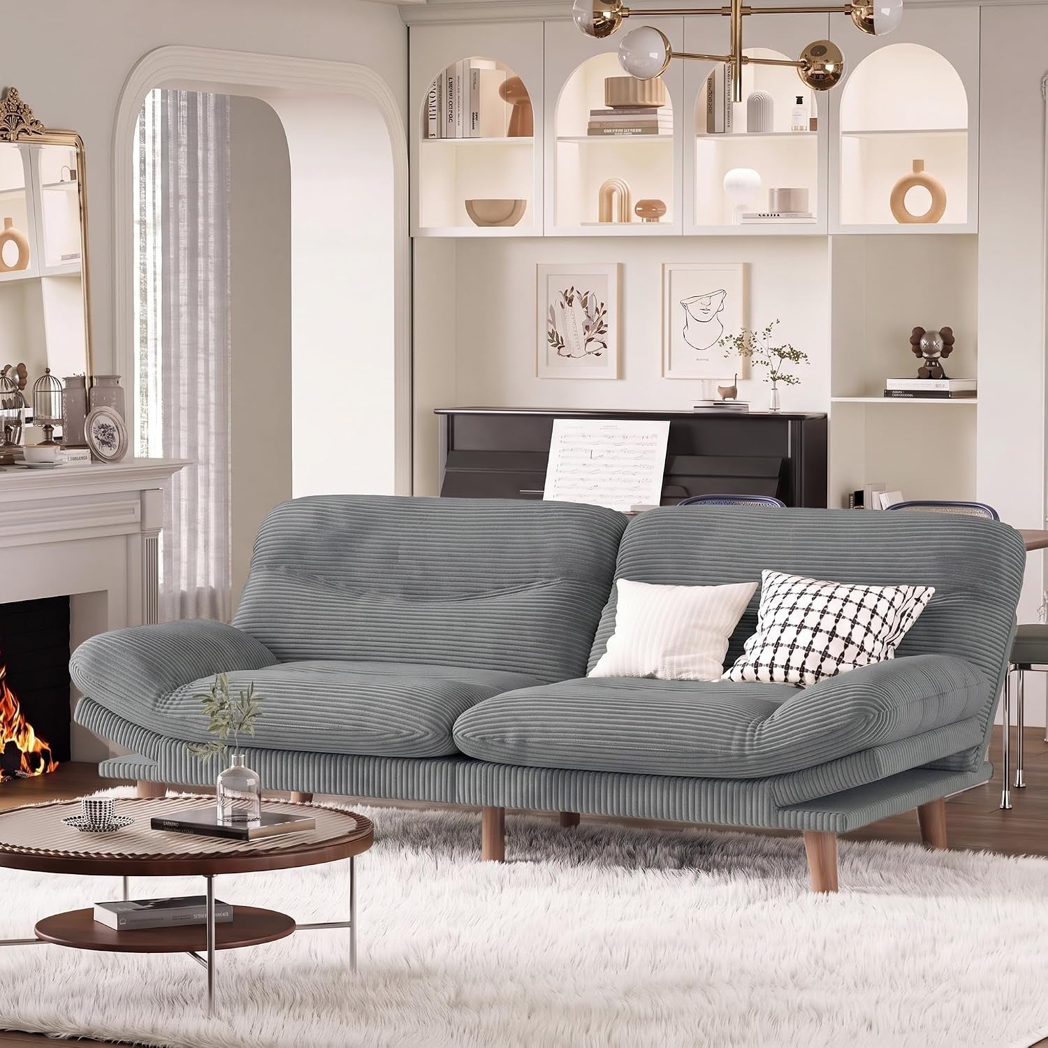 67-convertible-futon-sofa-bed-modern-corduroy-loveseat-dove-grey