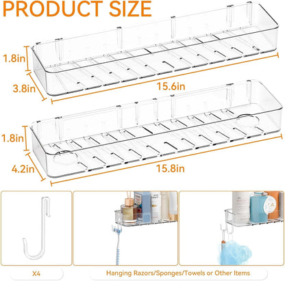 2 Pack Clear in Shower Organizers,Adhesive Shower Caddy,No Rust Acrylic Shower Shelves & Storage Rack,Plastic Bathroom Shelves,Bathtub Storage Organizer,Shampoo,Conditioner Holder for Washroom3