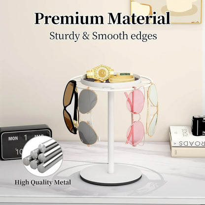 Metal Sunglass Organizer, Glasses Holder Stand with Storage Tray, White | Sunglass Holder with Non-Slip Pad for Nightstand, Tabletop, Desk, Dresser, Hanging up to 9 Pairs Sunlasses/Reading Glasses2