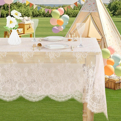 2 Pieces 60X120 Inch Table Cloth Farmhouse Rustic Tablecloth for Bridal Shower Ivory Flower Table Linen Spring Outdoor Decorations3