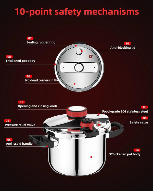 8 Qt Pressure Cooker Stainless Steel, Pressure Cooker with One-Hand Locking, Dual Locking Safety System, [3-In-1]Compatible with Gas & Induction, Fast Cooking for Large Meals6