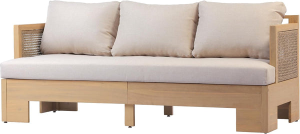 Mason 4 Piece Patio Furniture Set with 3-Seater Sofa, Club Chairs and Coffee Table, 5 Seater Outdoor Acacia Wood Conversation Set, Patio Sofa Set, Light Teak+Light Brown+Beige30