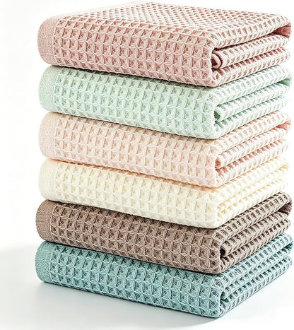 Kitchen Towels Set 6 Pack, 100% Cotton Waffle Weave Dish Cloths & Dish Towels, 13X13 Inch Hand Towels for Kitchen, Absorbent Quick-Drying Dish Rags for Washing Dishes, 6 Colors1