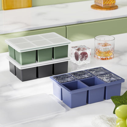 Large Ice Cube Tray for Whiskey: 2" Big Silicone Ice Tray with Lid for Whisky - 3Pack Old Fashioned Ice Cube Trays for Cocktail - Huge Square Cubed Bourbon Ice Cube Maker5