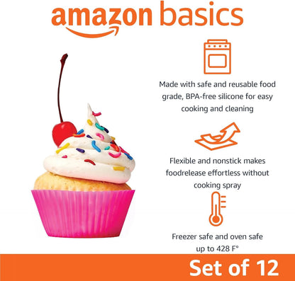 Reusable Non-Stick Silicone Baking Cups, BPA Free, Muffin Liners, Dishwasher Safe, Microwave and Oven Safe, 2.9 X 2.9 X 1.3 in (Lxwxh), Multicolor, 12-Pack2