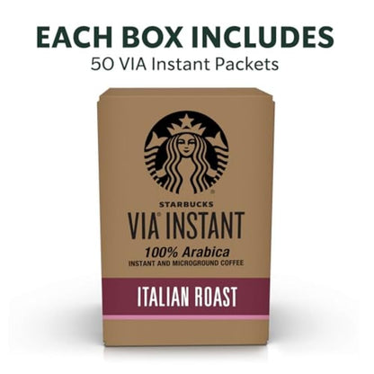 Starbucks via Instant Coffee, Dark Roast Coffee, Italian Roast, 100% Arabica, Single-Serve, 1 Box (50 Packets) | 100% Arabica Instant Coffee Packets; Italian Roast Dark Roast; 1 Box, 50 Packets2