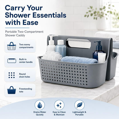 Gray Portable Shower Caddy, 2-Compartment Storage Organizer3