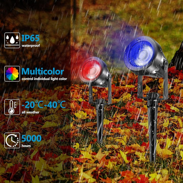 Halloween RGBW Color Changing Landscape Lighting,12V Low Voltage Landscape Lights Spotlights with Transformer Remote Control Decorative for Garden, Yard, Lawn, Pool, 44Ft Cable(6-In-1)7