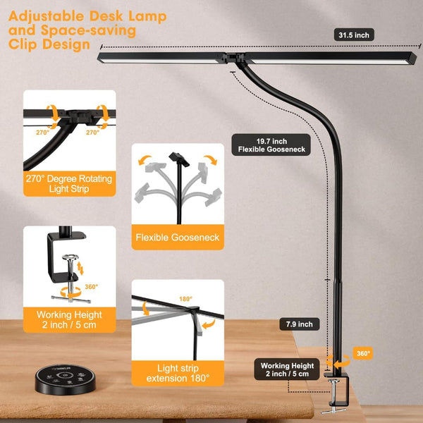Led Desk Lamp for Office Home - Eye Caring Architect Lamp with Clamp,Dual Screen Computer Monitor Work Smart Light: 24W 5 Color Flexible Adjustable Lighting Table Lamp for Study Drafting5