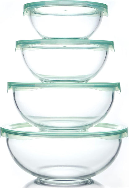 Glass Mixing Bowl with Lids Set of 4,(1Qt,1.5Qt,2.5Qt,3.7Qt) Large Salad Bowl,Space-Saving Stacking Bowl for Kitchen Food Storage,Glass Bowl for Cooking,Baking1