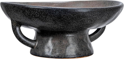 Creative Co-Op Stoneware Bowl with Handle and Base, Black Reactive Glaze1