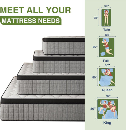 12-Inch Full Mattress,Memory Foam and Spring Hybrid Mattress, Medium Firmness, Lumbar Support, Suitable for Home Bedrooms and Hotels, Boxed, with Pressure Relief and Sound Insulation Features7