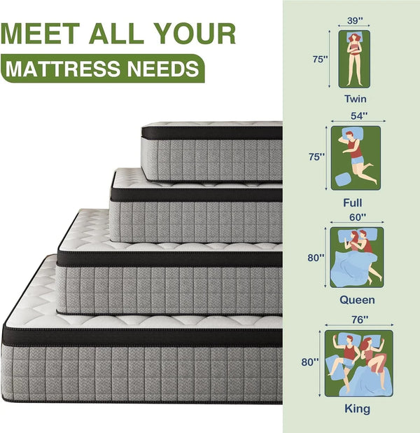 12-Inch Twin Mattress,Memory Foam and Spring Hybrid Mattress, Medium Firmness, Lumbar Support, Suitable for Home Bedrooms and Hotels, Boxed, with Pressure Relief and Sound Insulation Features4
