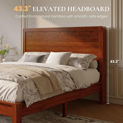 Full Size Bamboo Bed Frame, Japanese Joinery, Warm Brown2