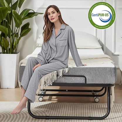 75" X 38" Folding Bed with Mattress for Adults, Portable Foldable Rollaway Bed with Memory Foam Mattress & Super Strong Frame, Convenient Roll Away Bed for Storage3