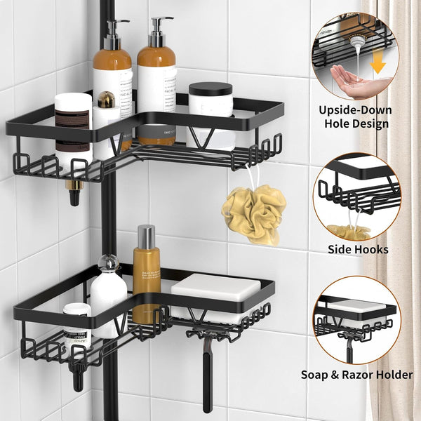 Corner Shower Caddy Tension Pole, Large Capacity Bathroom Organizer4