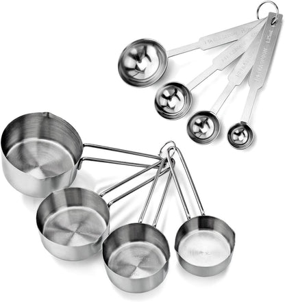 42917 Stainless Steel Measuring Cups and Spoons Set, 8-Piece Metal Measuring Set for Baking, Cooking, Dry and Liquid Ingredients, Restaurant Grade, Silver1