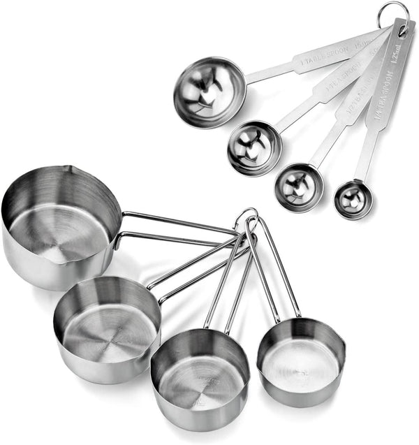 42917 Stainless Steel Measuring Cups and Spoons Set, 8-Piece Metal Measuring Set for Baking, Cooking, Dry and Liquid Ingredients, Restaurant Grade, Silver1