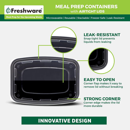 Meal Prep Containers [50 Pack] 1 Compartment with Lids, Food Storage Containers, Bento Box, BPA Free, Stackable, Microwave/Dishwasher/Freezer Safe (24 Oz)5