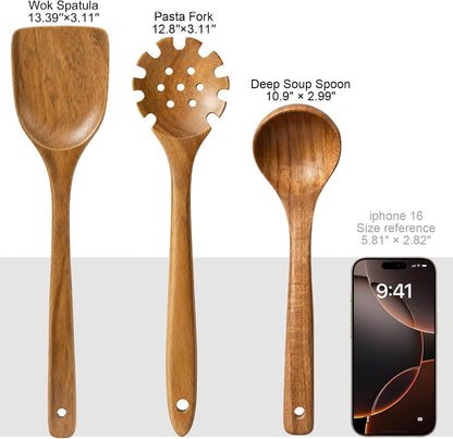 Wooden Spoons for Cooking, 3-Piece Acacia Wood Kitchen Utensil Set, Nonstick Safe Wooden Spoons, Smooth Heat-Friendly Cooking Utensils for Everyday Meals(A03)7