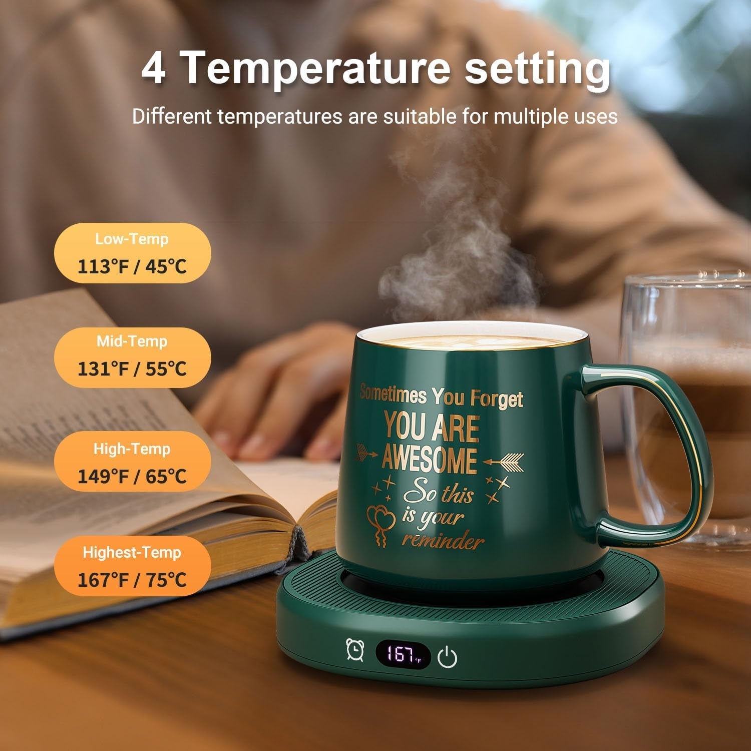 coffee-mug-warmer-you-are-awesome-mug-set-electric-cup-warmer-for-desk-beverage-warmer-plate-for-coffee-tea-4-temperature-setting-8-hours-auto-shut-off-14oz-mug-with-spoon-bamboo-lid-included