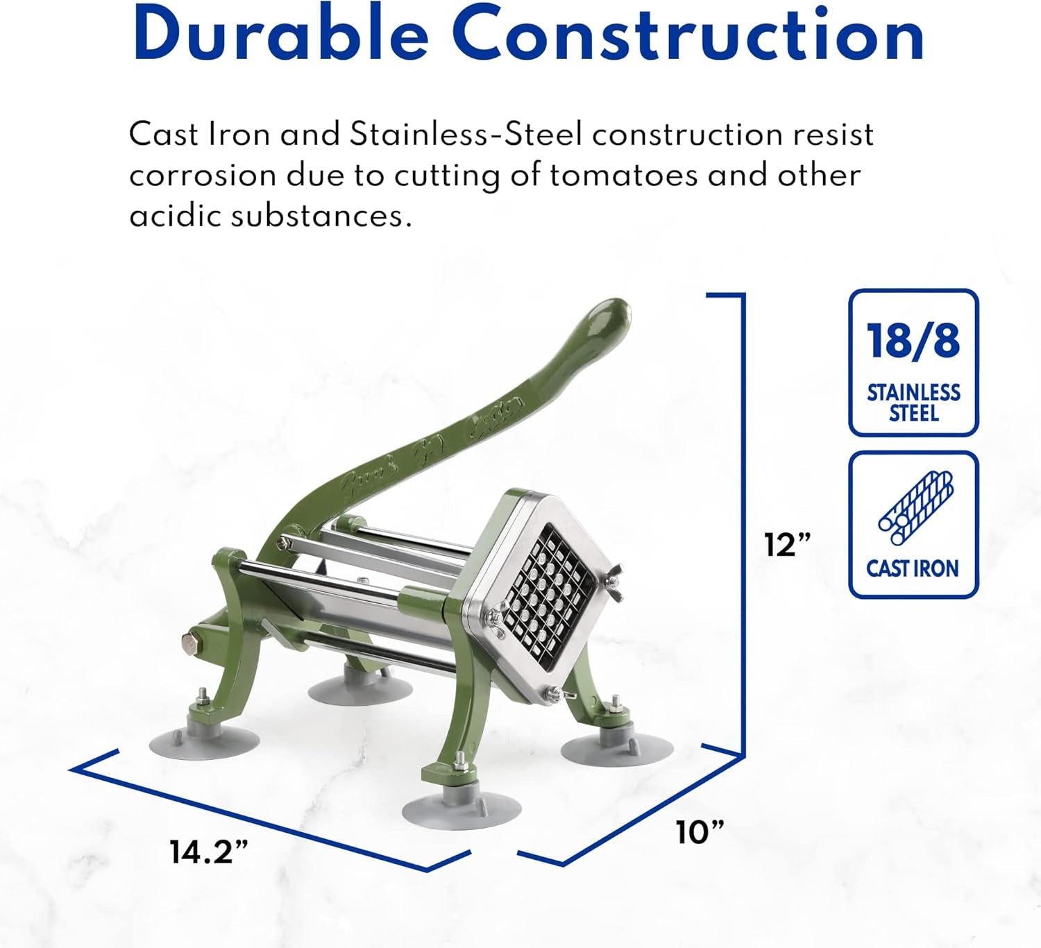 commercial-grade-french-fry-cutter-with-complete-combo-sets-die-cast-iron-and-18-8-stainless-steel-1-4-inch-3-8-inch-1-2-inch-6-wedge-and-8-wedge-replacement-blades