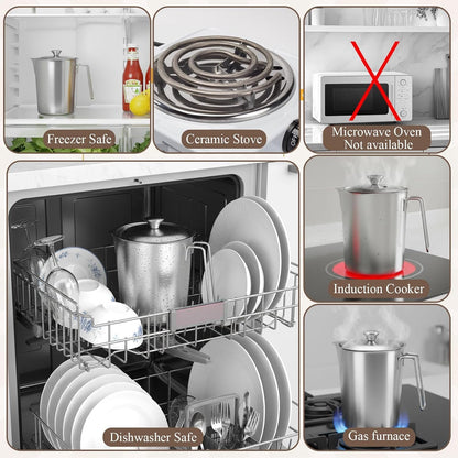 304 Stainless Steel Pitcher with Lid, 70 Oz / 2L Measuring Cup6