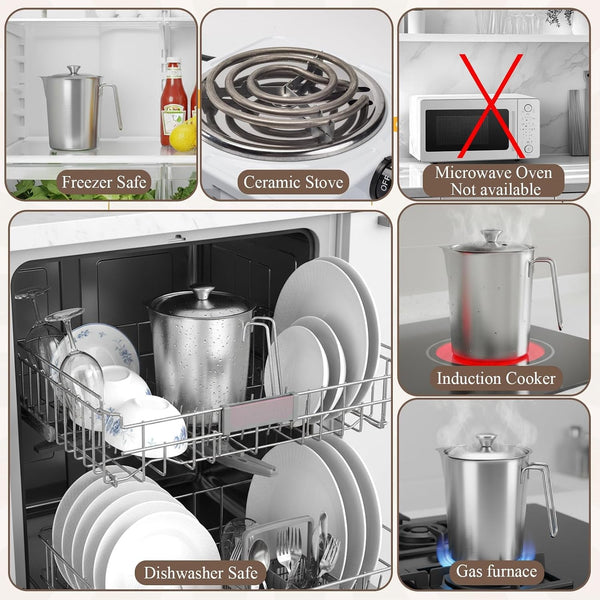 304 Stainless Steel Pitcher with Lid, 70 Oz / 2L Measuring Cup6