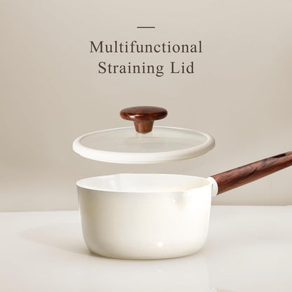 2QT & 3QT Sauce Pan Sets with Lid & Ladle Ceramic Nonstick Pot Set Non Toxic Saucepan Small Kitchen Cooking Pots, Easy to Clean, Induction Comptable, PFAS PTFE Free, White5
