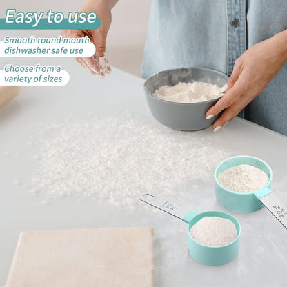 Measuring Cups Set Measuring Spoons Set, Nesting Measure Cups with Stainless Steel Handle, for Measuring Dry and Liquid Ingredients Small Teaspoon with Plastic Head (Mint Green)3