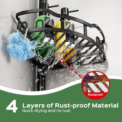 Shower Caddy Tension Pole: Rustproof Quick Install Standing Corner Bathroom Organizer Shelf on Floor for Renters - 4-Tier Large Capacity Storage Rack with Soap Holder for Apartment -Black2