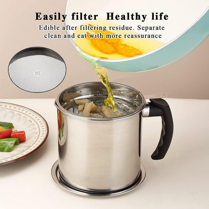 Bacon Grease Container with Strainer, 48 Oz Stainless Steel Oil Container, Pot Fat Storage with Lid, Easy Grip Handle Suitable for Storing Frying Oil and Cooking Grease 1. Silver4