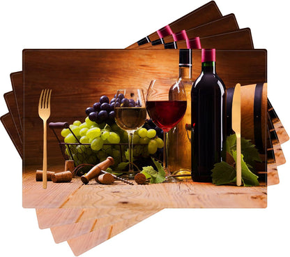 Wine Placemats Set of 4 Bottle Grapes Rustic Brown Table Mats1