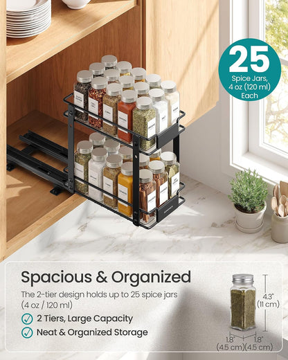 2 Tier Pull Out Spice Rack for inside Cabinets, Organizer, Steel3