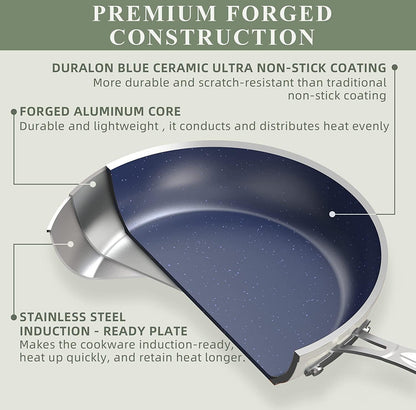 9Pc Cookware Set Healthy Duralon Blue Ceramic Nonstick Coated | Diamond Infused Scratch-Resistant, PFAS Free, Oven Safe, Induction Ready, Evenly Heats, Tempered Glass Lids, Stay-Cool Handle3