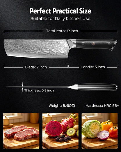 7 Inch Nakiri Knife, Ultra Sharp Damascus Kitchen Knife7