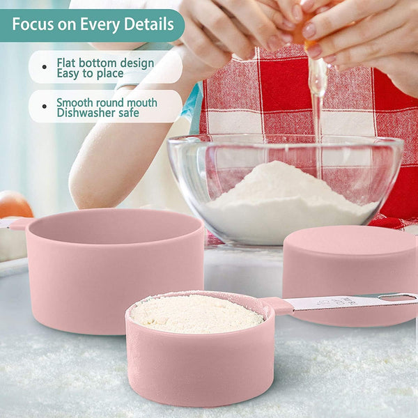8 Pieces Measuring Cups and Spoons Set / Nesting Measuring Cups with Stainless Steel Handle / for Dry and Liquid Ingredient (Light Pink)4