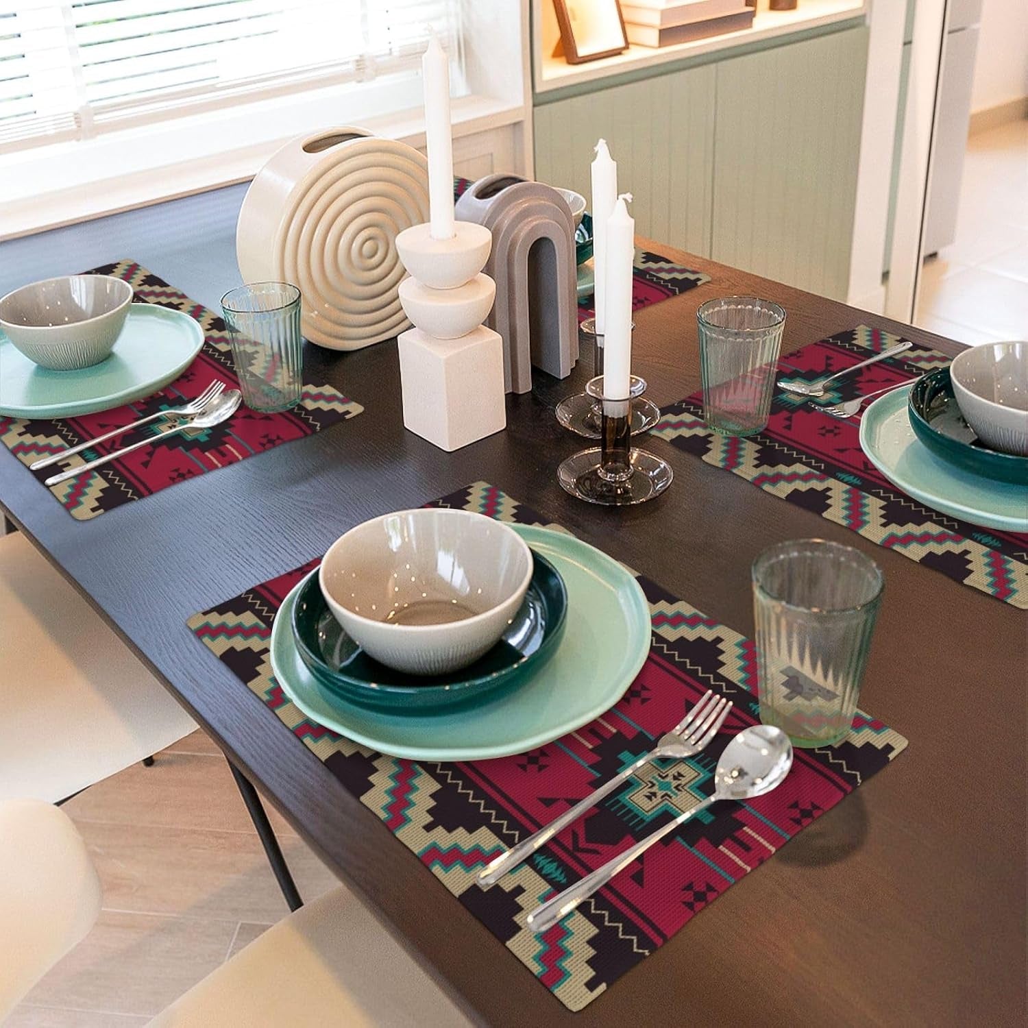 aztec-placemats-set-of-4-ethnic-native-southwest-place-mats-red-brown-tribal-navajo-mexican-geometric-rectangle-table-mat-linen-washable-placemat-for-party-kitchen-dining-decor-12x19-inch